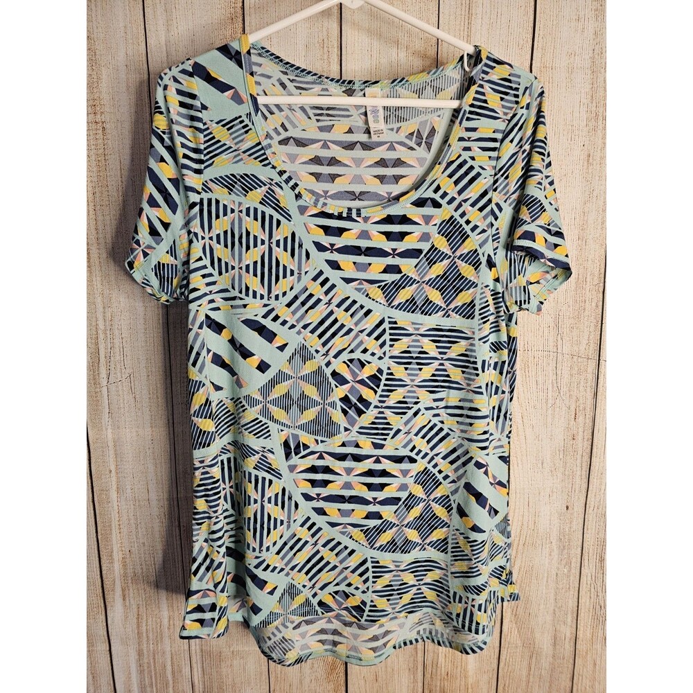LuLaRoe Womens Medium Geometric Print Tunic Top Short Sleeve Stretchy